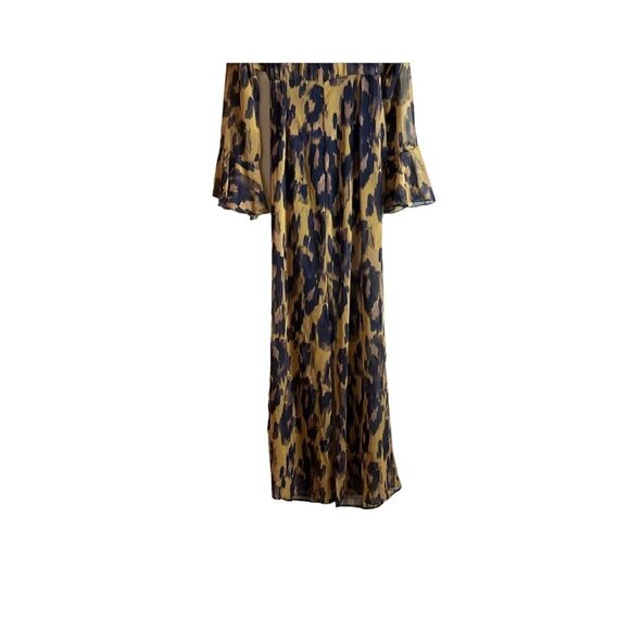 Asos Design Wrap Front Fluted Sleeve Jumpsuit Flowy Leopard Print - Picture 10 of 12